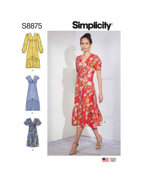 Patron Simplicity 8875.R5 (42-50) - Robe féminine avec encolure en V et volants
