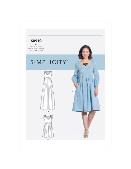 Patron Simplicity 8910.R5 (42-50) - Robe à encolure en V et taille empire