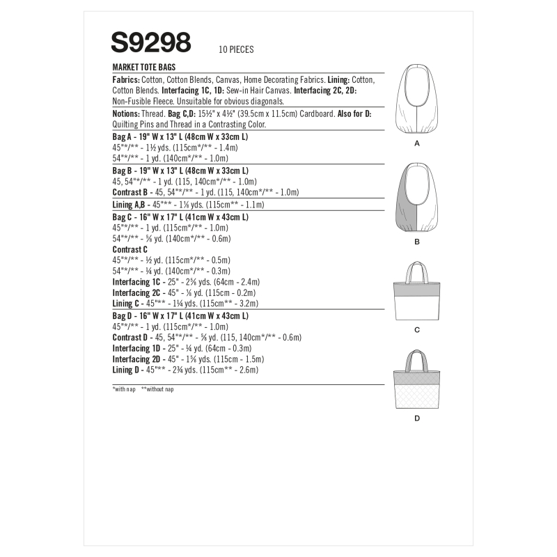 Patron Simplicity 9298 - Sacs fourre-tout pour le marché