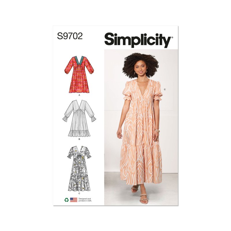Patron Simplicity 9702.Y5 (46-54) - Robe à encolure en V et taille empire