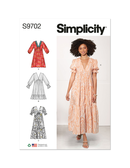 Patron Simplicity 9702.Y5 (46-54) - Robe à encolure en V et taille empire