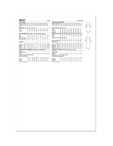Patron Simplicity 9747.Y5 (46-54) - Dusters pour femmes en trois longueurs