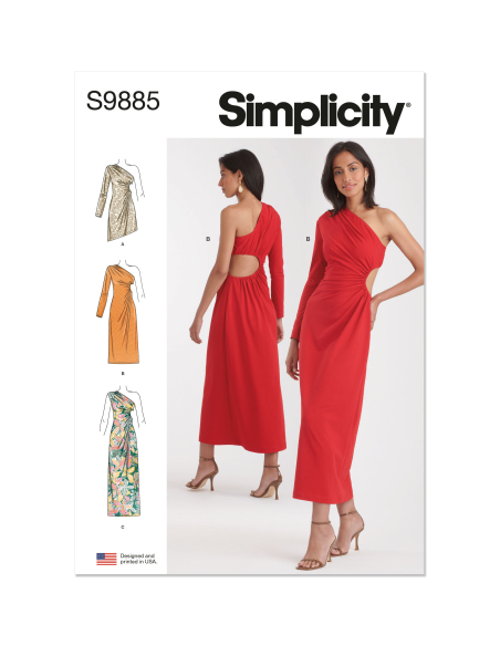 Patron Simplicity 9885.K5 (36-44) - Robe asymétrique à découpes et fronces