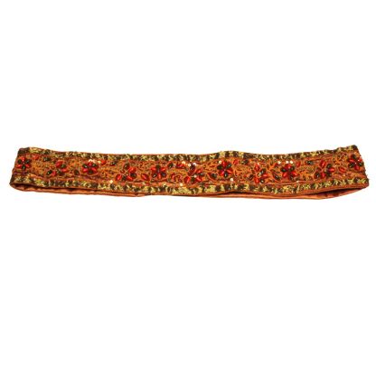 Ceinture à sequin & perle brodée main - Fleuri ton orange (Taille M)