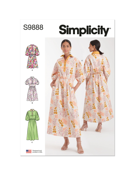 Patron Simplicity 9888.H5 (34-42) - Robe-chemise décontractée à taille élastique