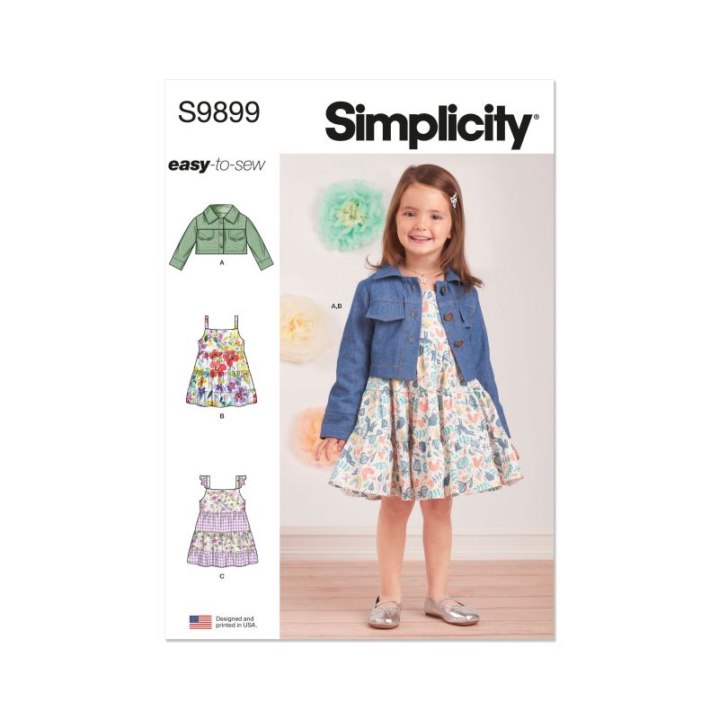 Patron Simplicity 9899.A - Veste en jean et robes à volants pour tout-petits