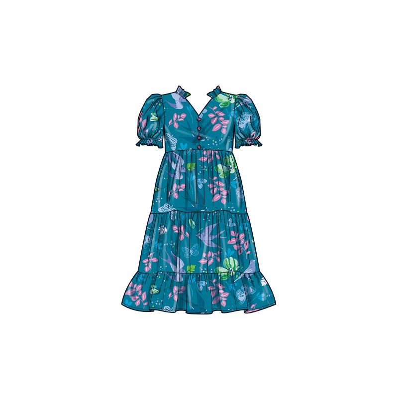 Patron Simplicity 9900.K5 (7-14) - Robe à étages pour enfants avec variations de manches et de longueur