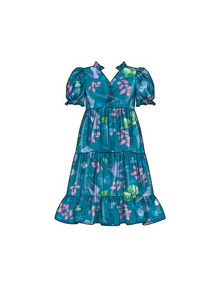 Patron Simplicity 9900.K5 (7-14) - Robe à étages pour enfants avec variations de manches et de longueur