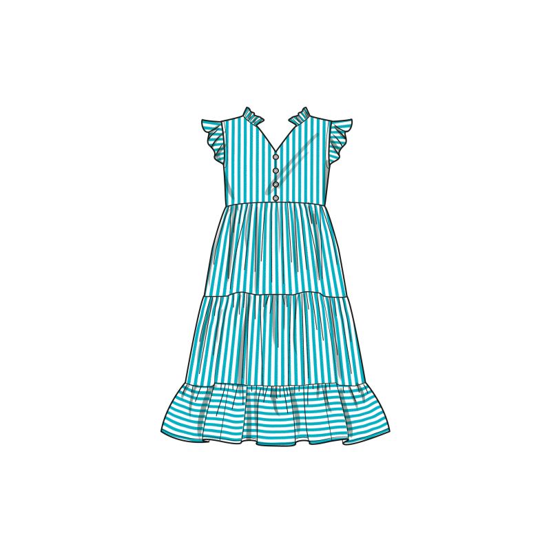 Patron Simplicity 9900.K5 (7-14) - Robe à étages pour enfants avec variations de manches et de longueur