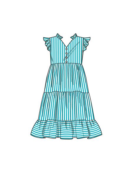 Patron Simplicity 9900.K5 (7-14) - Robe à étages pour enfants avec variations de manches et de longueur