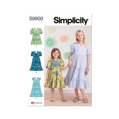 Patron Simplicity 9900.K5 (7-14) - Robe à étages pour enfants avec variations de manches et de longueur