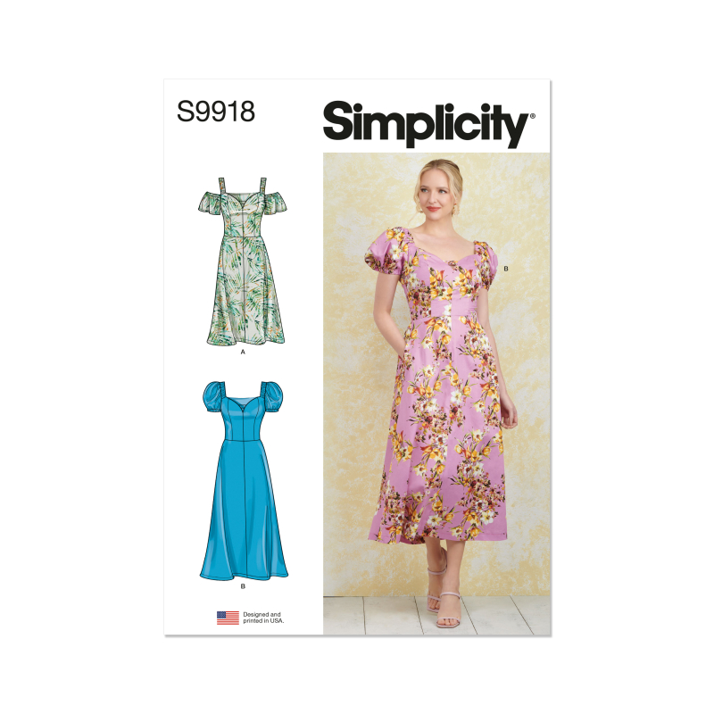 Patron Simplicity 9918.P5 (40-48) - Robe à encolure cœur avec variations de manches et de longueur