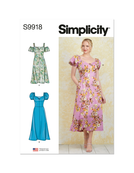 Patron Simplicity 9918.P5 (40-48) - Robe à encolure cœur avec variations de manches et de longueur