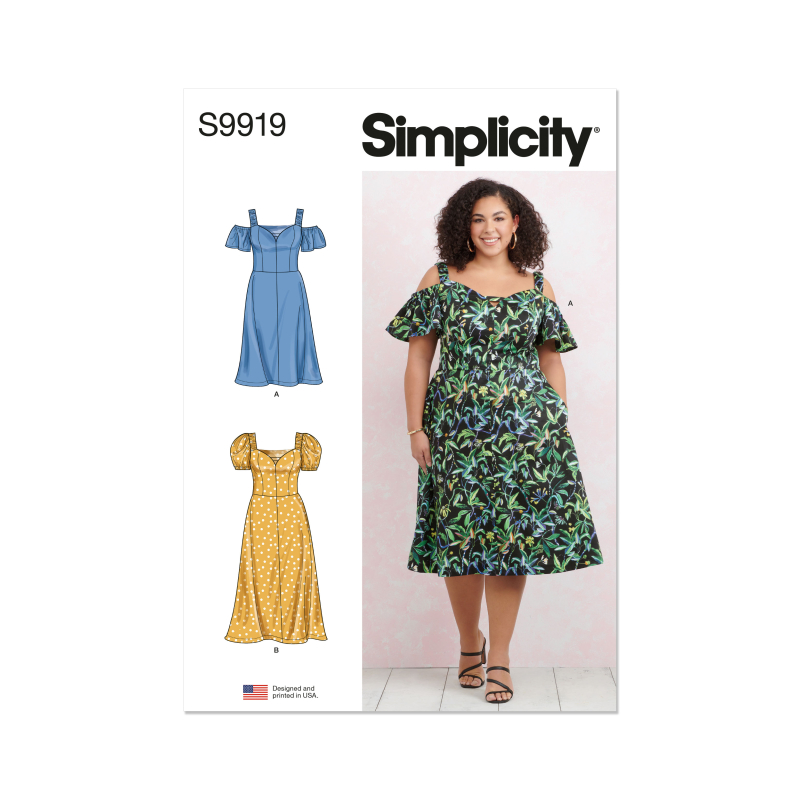 Patron Simplicity 9919.W2 (48-56) - Robe à encolure cœur avec variations de manches et de longueur