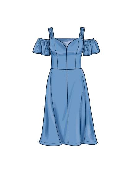 Patron Simplicity 9919.W3 (58-66) - Robe à encolure cœur avec variations de manches et de longueur