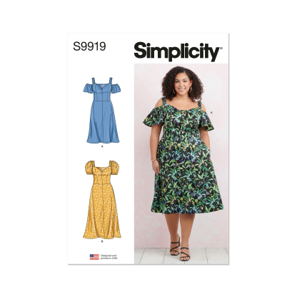 Patron Simplicity 9919.W3 (58-66) - Robe à encolure cœur avec variations de manches et de longueur