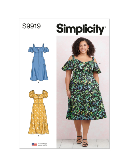 Patron Simplicity 9919.W3 (58-66) - Robe à encolure cœur avec variations de manches et de longueur