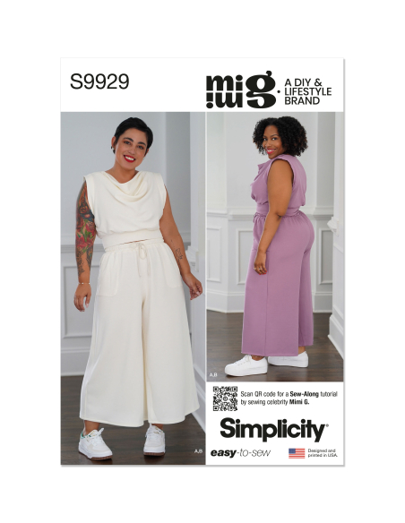 Patron Simplicity 9929.AA (32-50) -  Ensemble détente avec top drapé et pantalon large