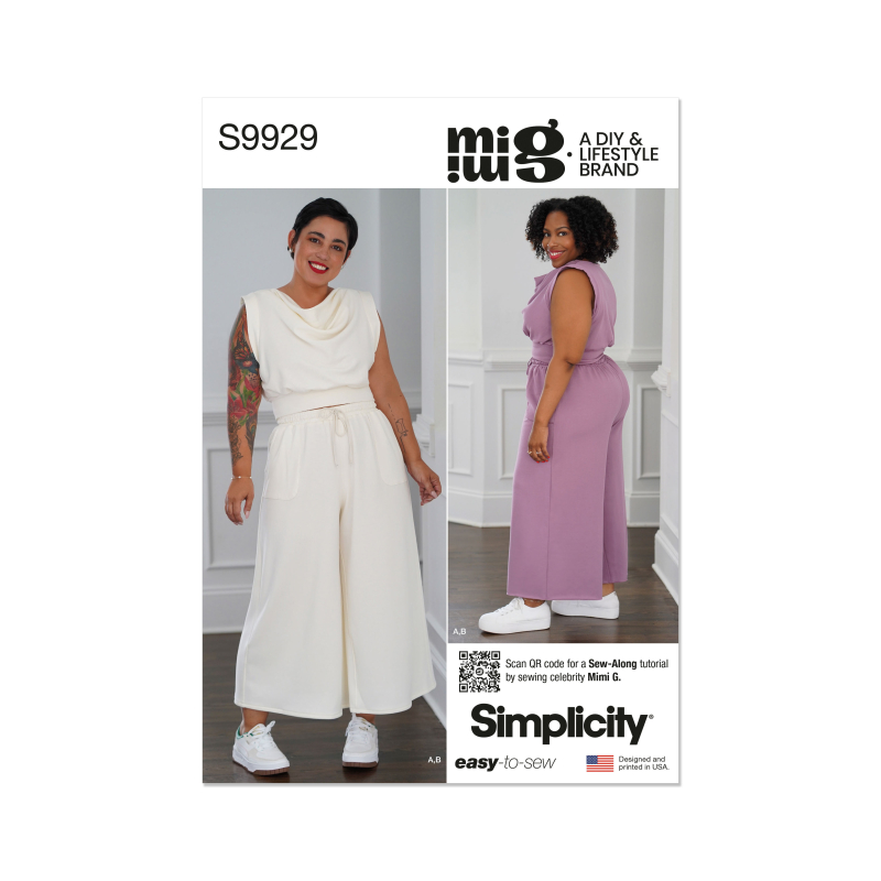 Patron Simplicity 9929.BB (48-66) -  Ensemble détente avec top drapé et pantalon large
