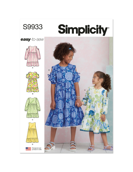 Patron Simplicity 9933.K5 (7-14) -  Robe à étages pour enfants et jeunes filles avec variations de manches