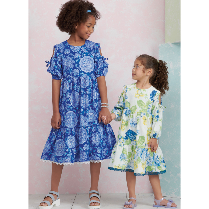 Patron Simplicity 9933.K5 (7-14) -  Robe à étages pour enfants et jeunes filles avec variations de manches