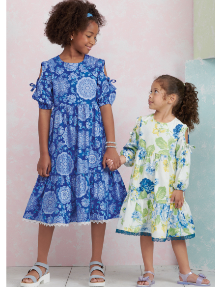 Patron Simplicity 9933.K5 (7-14) -  Robe à étages pour enfants et jeunes filles avec variations de manches