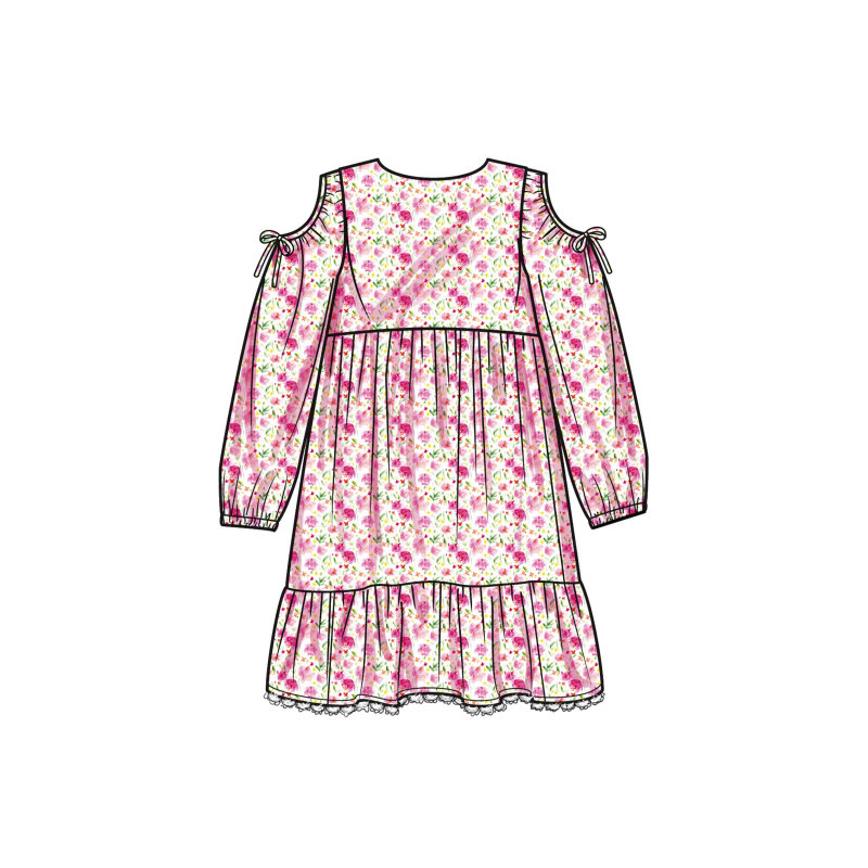 Patron Simplicity 9933.K5 (7-14) -  Robe à étages pour enfants et jeunes filles avec variations de manches
