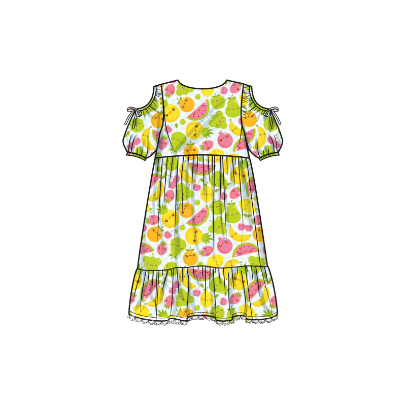 Patron Simplicity 9933.K5 (7-14) -  Robe à étages pour enfants et jeunes filles avec variations de manches