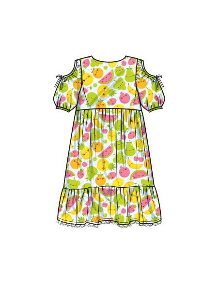 Patron Simplicity 9933.K5 (7-14) -  Robe à étages pour enfants et jeunes filles avec variations de manches