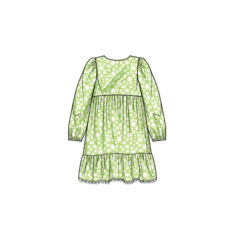 Patron Simplicity 9933.K5 (7-14) -  Robe à étages pour enfants et jeunes filles avec variations de manches
