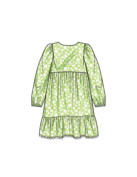 Patron Simplicity 9933.K5 (7-14) -  Robe à étages pour enfants et jeunes filles avec variations de manches