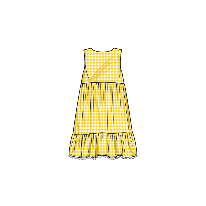 Patron Simplicity 9933.K5 (7-14) -  Robe à étages pour enfants et jeunes filles avec variations de manches