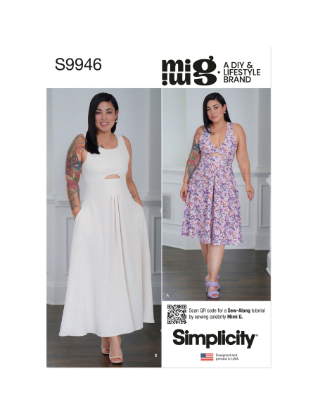Patron Simplicity 9946.K5 (36-44) - Robe à encolure profonde ou dégagée avec découpes modernes