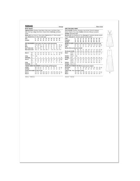 Patron Simplicity 9946.Y5 (46-54) - Robe à encolure profonde ou dégagée avec découpes modernes