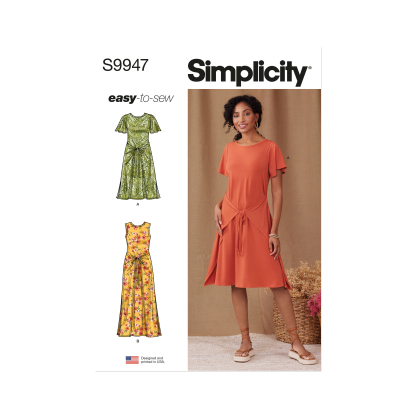 Patron Simplicity 9947.P5 (40-48) - Robe portefeuille en maille avec variations de manches et de longueur