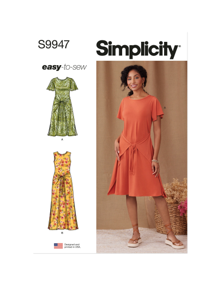 Patron Simplicity 9947.P5 (40-48) - Robe portefeuille en maille avec variations de manches et de longueur