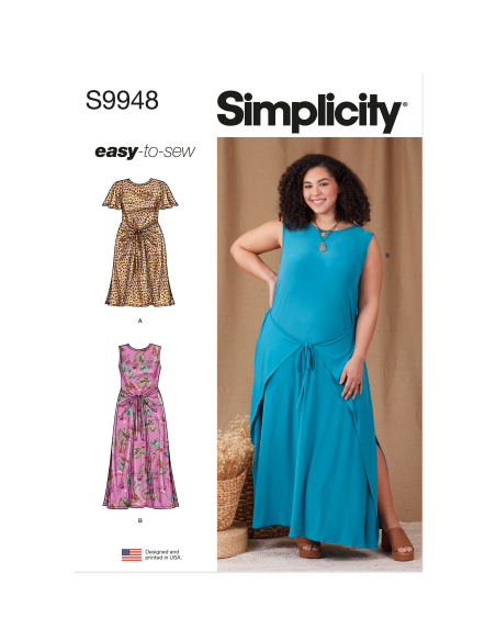 Patron Simplicity 9948.W2 (48-46) - Robe portefeuille en maille avec variations de manches et de longueur