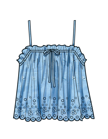 Patron Simplicity 9953.D5 (32-40) - Hauts pour femmes avec encolure élastiquée et options de volants