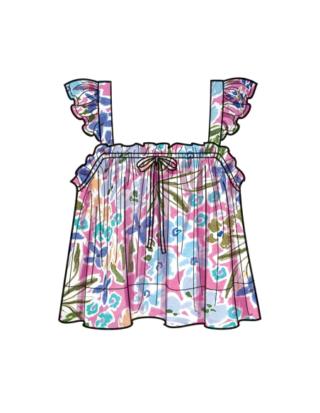Patron Simplicity 9953.R5 (42-50) - Hauts pour femmes avec encolure élastiquée et options de volants