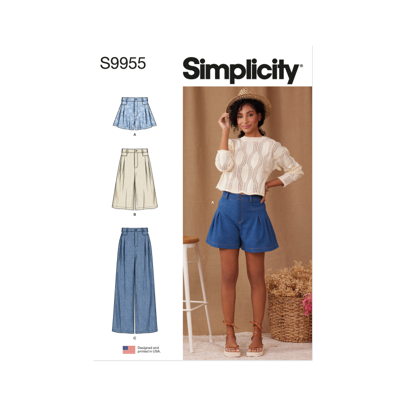 Patron Simplicity 9955.Y5 (46-54) - Short et pantalon pour femmes avec plis et jambes larges