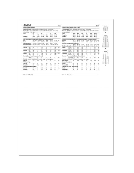 Patron Simplicity 9956.A (32-54) - Shorts et pantalons pour femmes à taille élastiquée et jambes larges