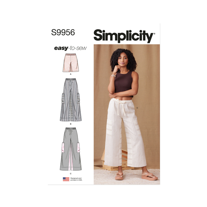 Patron Simplicity 9956.A (32-54) - Shorts et pantalons pour femmes à taille élastiquée et jambes larges