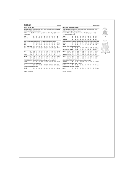 Patron Simplicity 9958.K5 (36-44) - Ensemble haut ajusté et jupe froncée pour femme