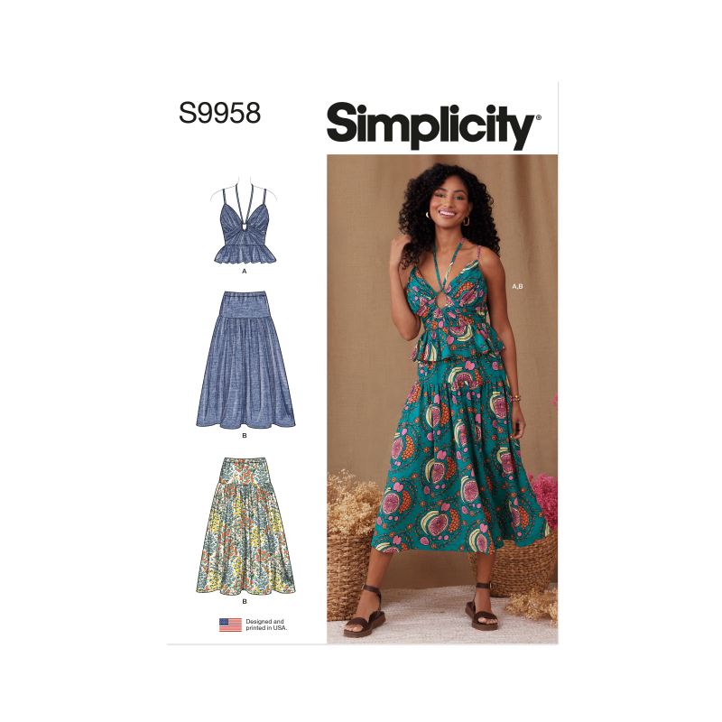 Patron Simplicity 9958.K5 (36-44) - Ensemble haut ajusté et jupe froncée pour femme