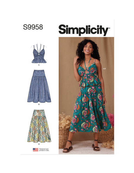 Patron Simplicity 9958.K5 (36-44) - Ensemble haut ajusté et jupe froncée pour femme