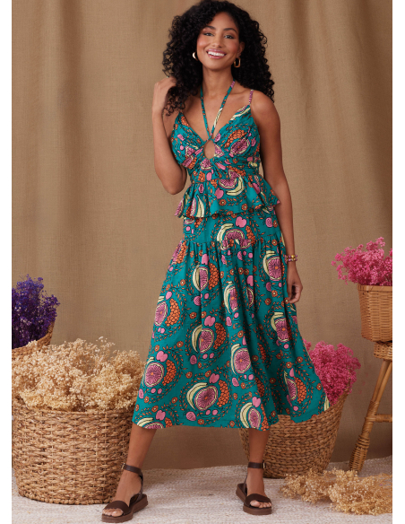 Patron Simplicity 9958.Y5 (46-54) - Ensemble haut ajusté et jupe froncée pour femme