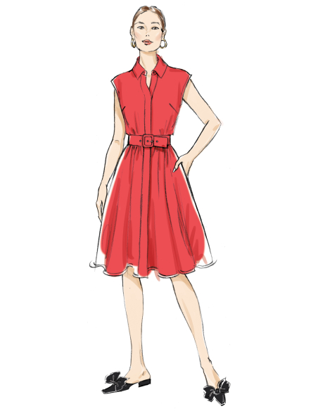Patron Butterick 7021/H5 (34-42) -  Robes boutonnées à col pointu