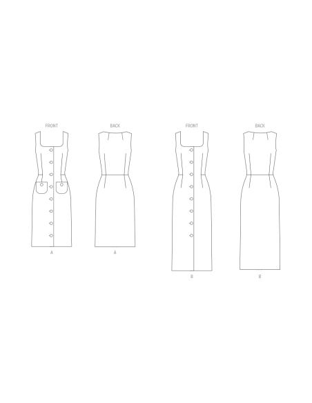 Patron Butterick 7022 AA (38-46) - Robes ajustées sans manches à encolure carrée