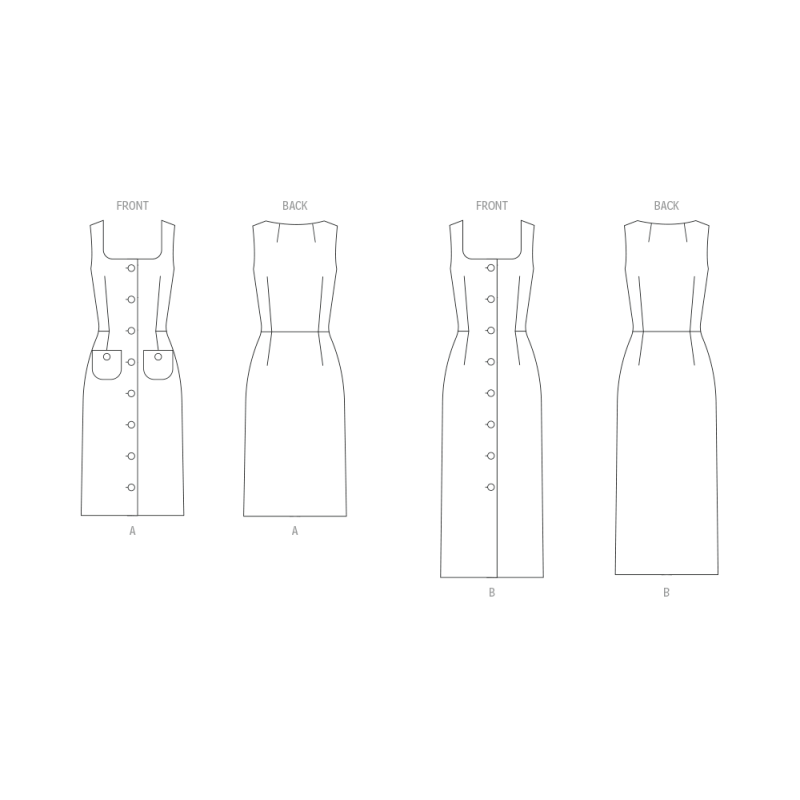 Patron Butterick 7022 BB (50-56) - Robes ajustées sans manches à encolure carrée