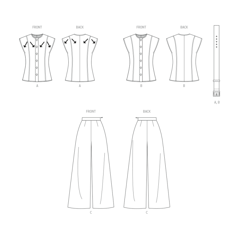 Patron Butterick  7028 U5 (44-52) - Haut semi-ajusté et pantalon large